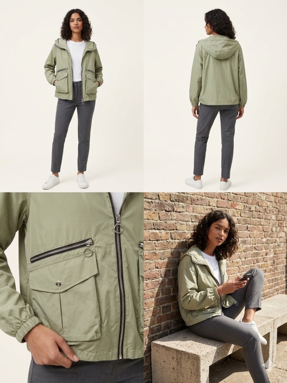 Zara Light Sage Green Hooded Utility Jacket - Women